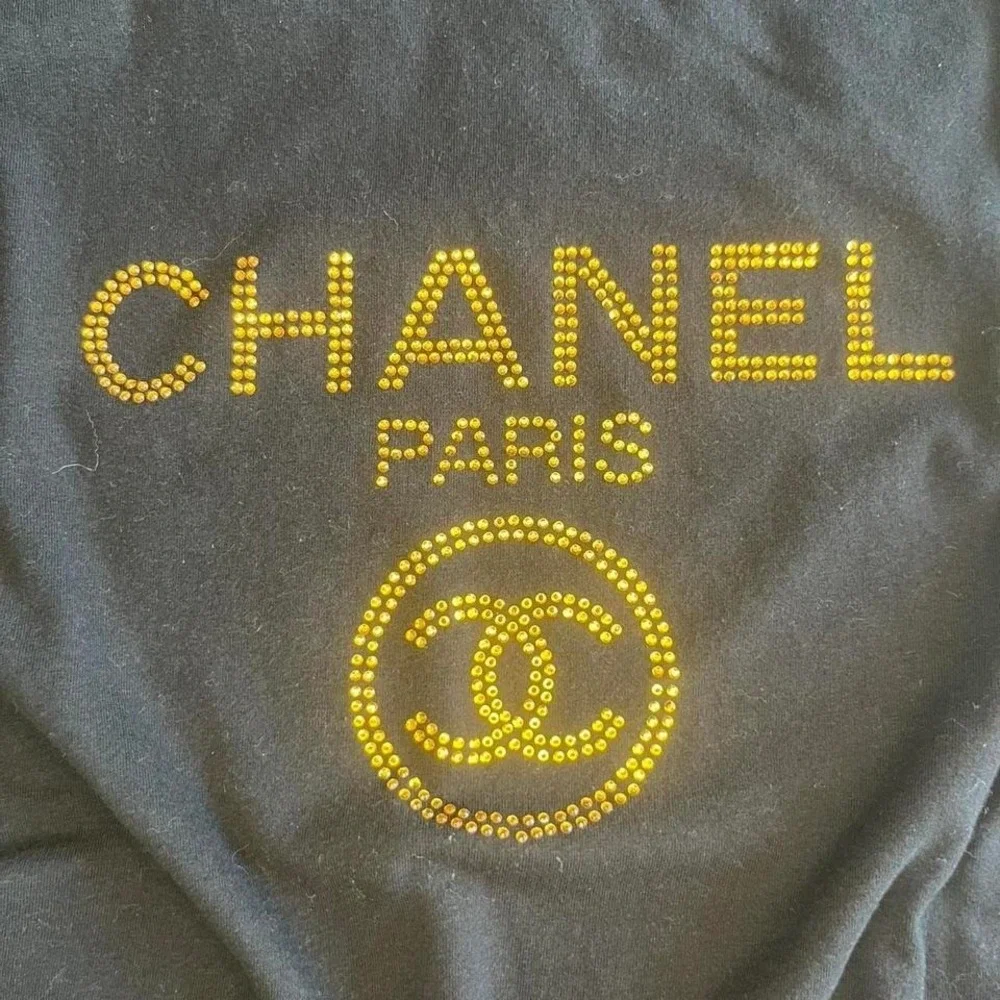 Chanel Paris Studded Logo Black Short Sleeve T-Shirt Size XL Womens - Picture 2 of 5